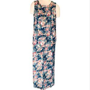 VTG Caroline Wells Sleeveless Dress Floral with attached Necklace Plus Sz #90D